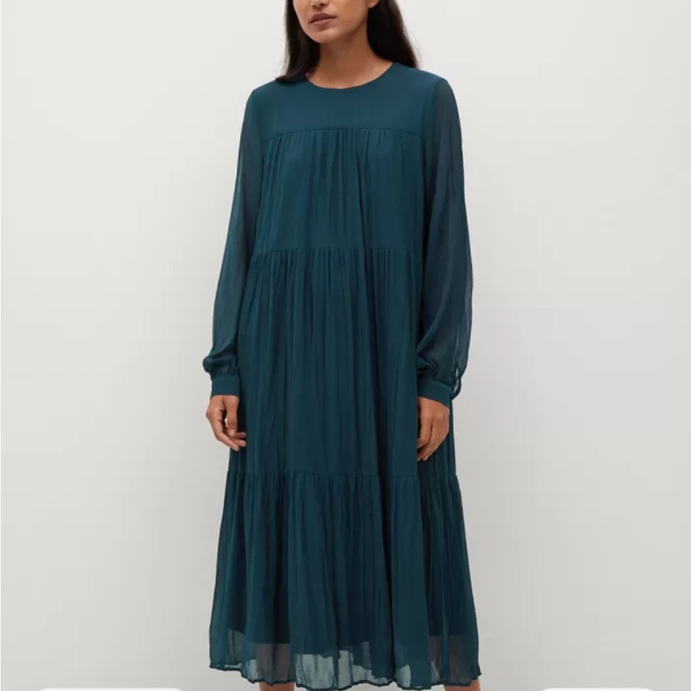 Mango Teal Long Sleeve Dress